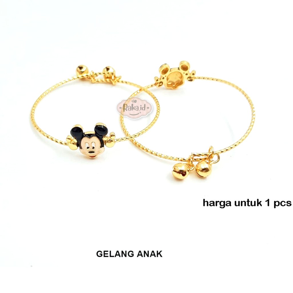 Gelang Tangan Bangle Anak Kepala Mickey Kerincing Gold Perhiasan Anak Menawan Lapis Emas 758