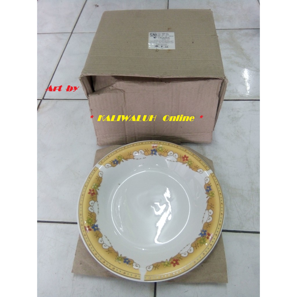  Piring  Makan Keramik  Motif List Mas 9 inchi isi 12 Pcs 