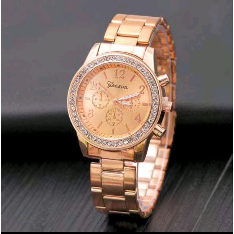 Jam Tangan Diamond Stainless Wanita Modern Model Terbaru-Rose gold