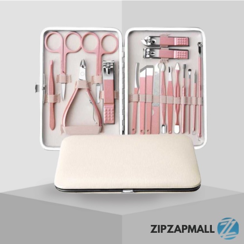 Nail Art Set Gunting Kuku Manicure Pedicure 18 PCS / Nail Art Set Lengkap / Alat Manicure Pedicure Paket Set Profesional / Alat Pemotong Kuku Catengan Jempol Kaki Miring Hewan Kaki Lengkap / Gunting Kuku Set Stainless Premium  / Set Gunting Kuku Komplit