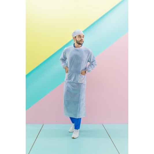 APD Gown / Surgical Gown / Gown Operasi /  Jubah Operasi / Gown Visit / Gown Praktek, Warna Putih Mo