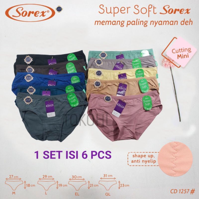 PAKET ISI 6PCS / Setengah Lusin Sorex CD Wanita 1257 Super Soft Lembut 6 PCS