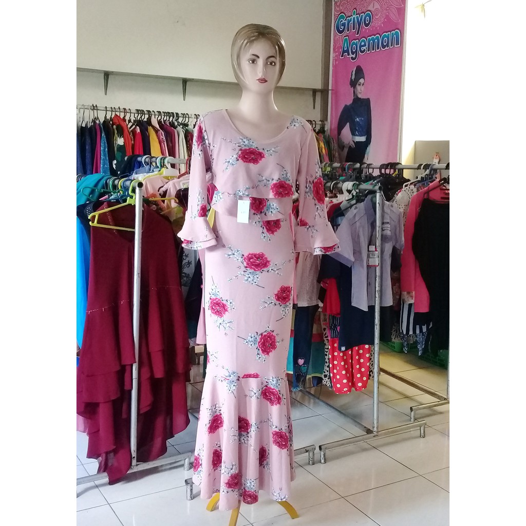 Gamis Pink Muda Motif Bunga