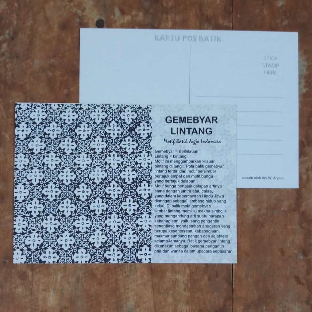 

KARTU POS BATIK INDONESIA POSTCARD MOTIF BATIK GEMEBYAR LINTANG ISI 8 LEMBAR BISA CAMPUR MOTIF LAIN