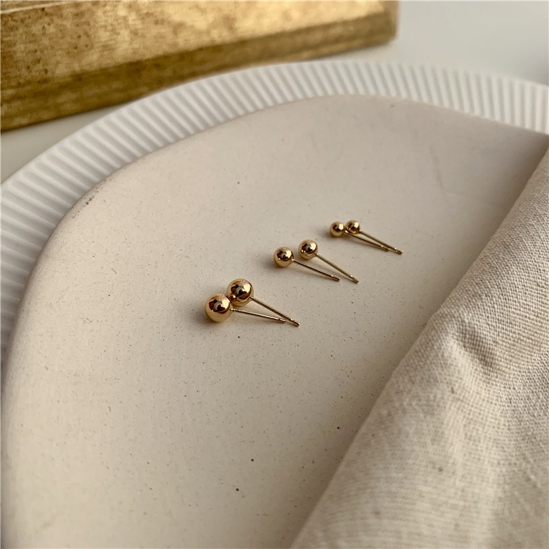 Anting Stud 925 Silver Needle Bentuk Bola Manik-Manik Hypoallergenic Ukuran Kecil 3MM 4MM 5MM
