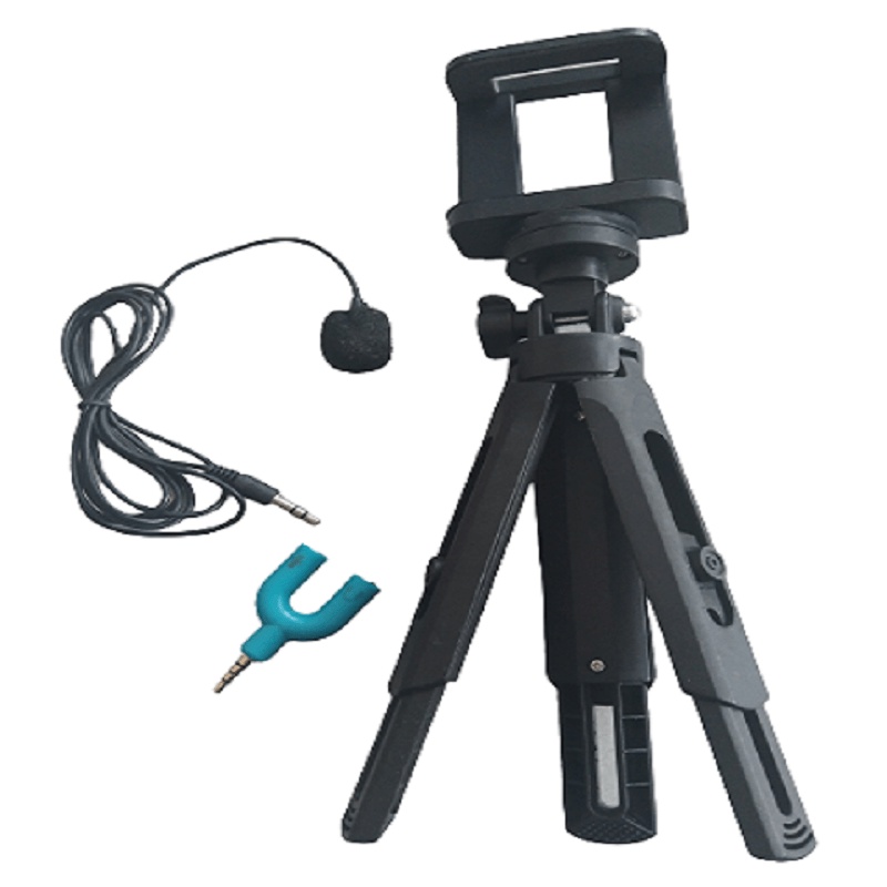 Paket Youtuber 3 In 1 ( Mini tripod With 4 Levelling + Clip On Mic + U Splitter )