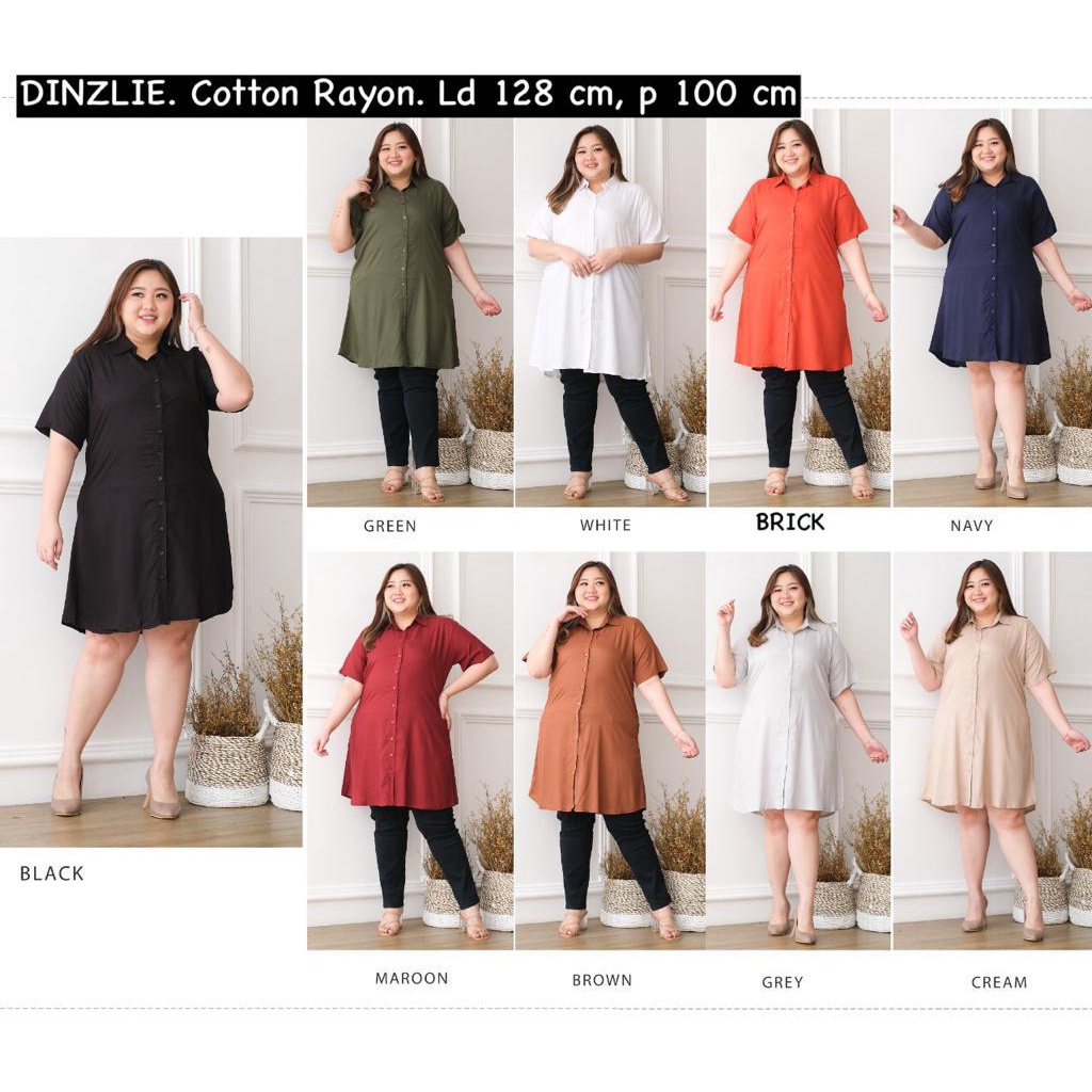 DINZLIESHOP KEMEJA PANJANG DRESS TUNIK LENGAN PENDEK BAHAN KATUN COTTON RAYON XXXL XXL XL L M S BIG 