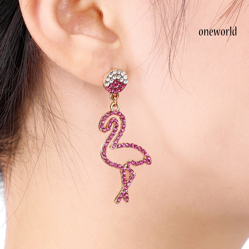 OW# Women Hollow Rhinestone Cactus Flamingo Dangle Asymmetric Stud Earrings Jewelry