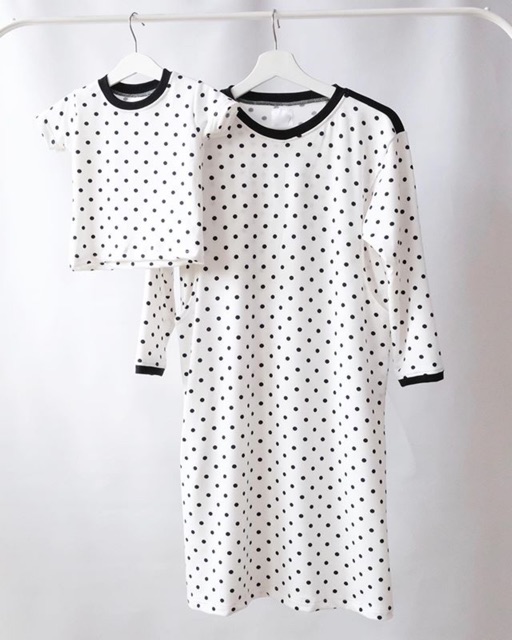 DOTTY WHITE Dress Long sleeves  series. Set dress menyusui couple. Busui friendly nursingwear