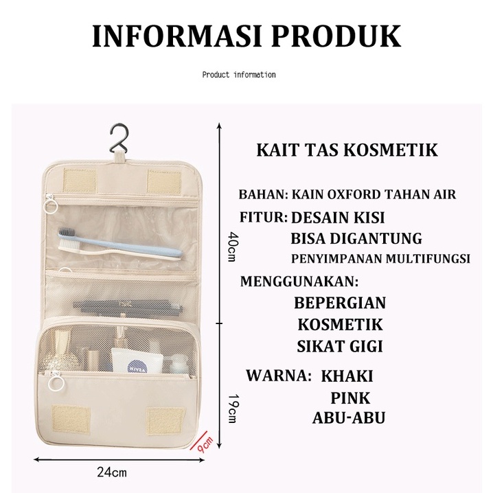 Tas Cuci Kait Tas Penyimpanan Kosmetik Portabel Berkapasitas Besar Multi-fungsi Genggam