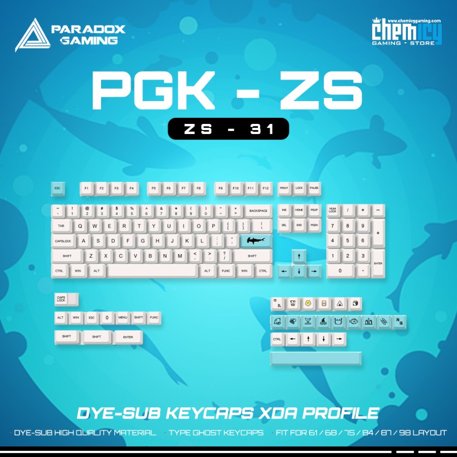 Paradox Gaming ZS-31 / ZS31 Dye-sub Keycaps 135 set XDA Profile