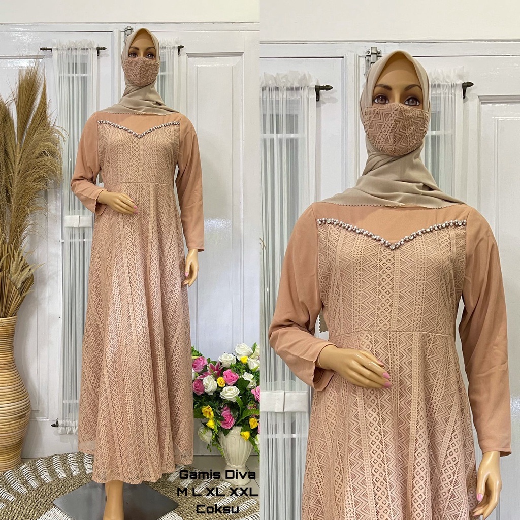 Permata Olshop / Gamis Diva JN / Kebaya Gamis Pesta Mewah / Baju Kondangan