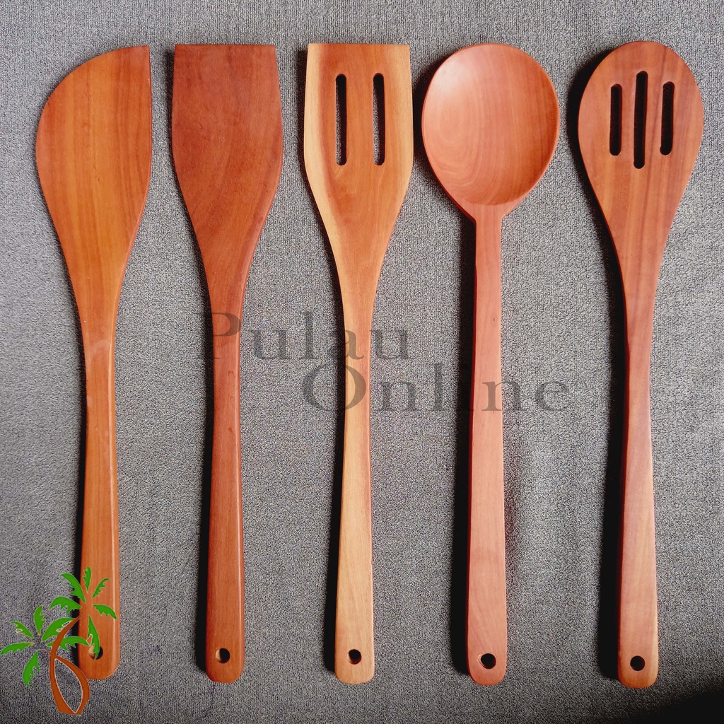 Spatula Kayu Sawo Panjang 33 CM  - Spatula Kayu Set (Isi 5) - Sutil Kayu Aneka Sutil - Set isi 5