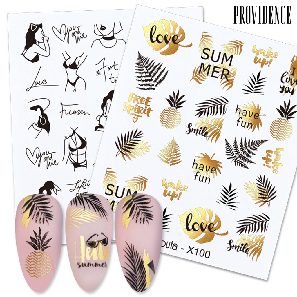 Providence Stiker Decal Kuku 3d Motif Daun / Bunga / Hati Untuk Nail Art / Manicure / Anak Perempuan