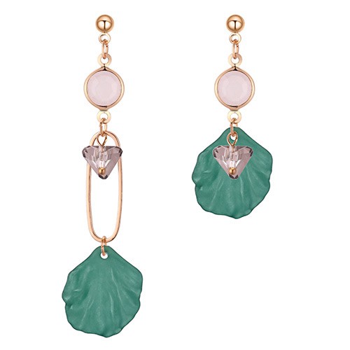 LRC Anting Tusuk Elegant Green Petal&amp;diamond Decorated