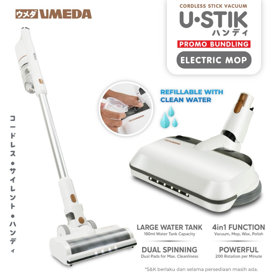 Umeda U-Stik Cordless Stick Vacuum + U-STIK Electric Mop / Penyedot Debu Lantai Tanpa Kabel