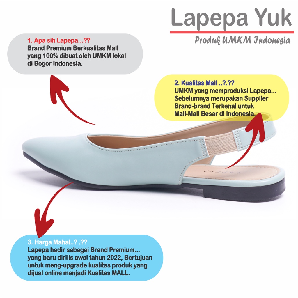 LAPEPA YUK - Sepatu Flat Shoes Wanita FREYA Untuk Kerja kantor Spatu Flatshoes Cewek Kuliahan Jalan Santai Casual Empuk Slop Lancip Warna MINT Kasual Hijau Sage Green Strap Tali Selop Belakang Premium Original Kekinian Terbaru Shoes Mall Official Store