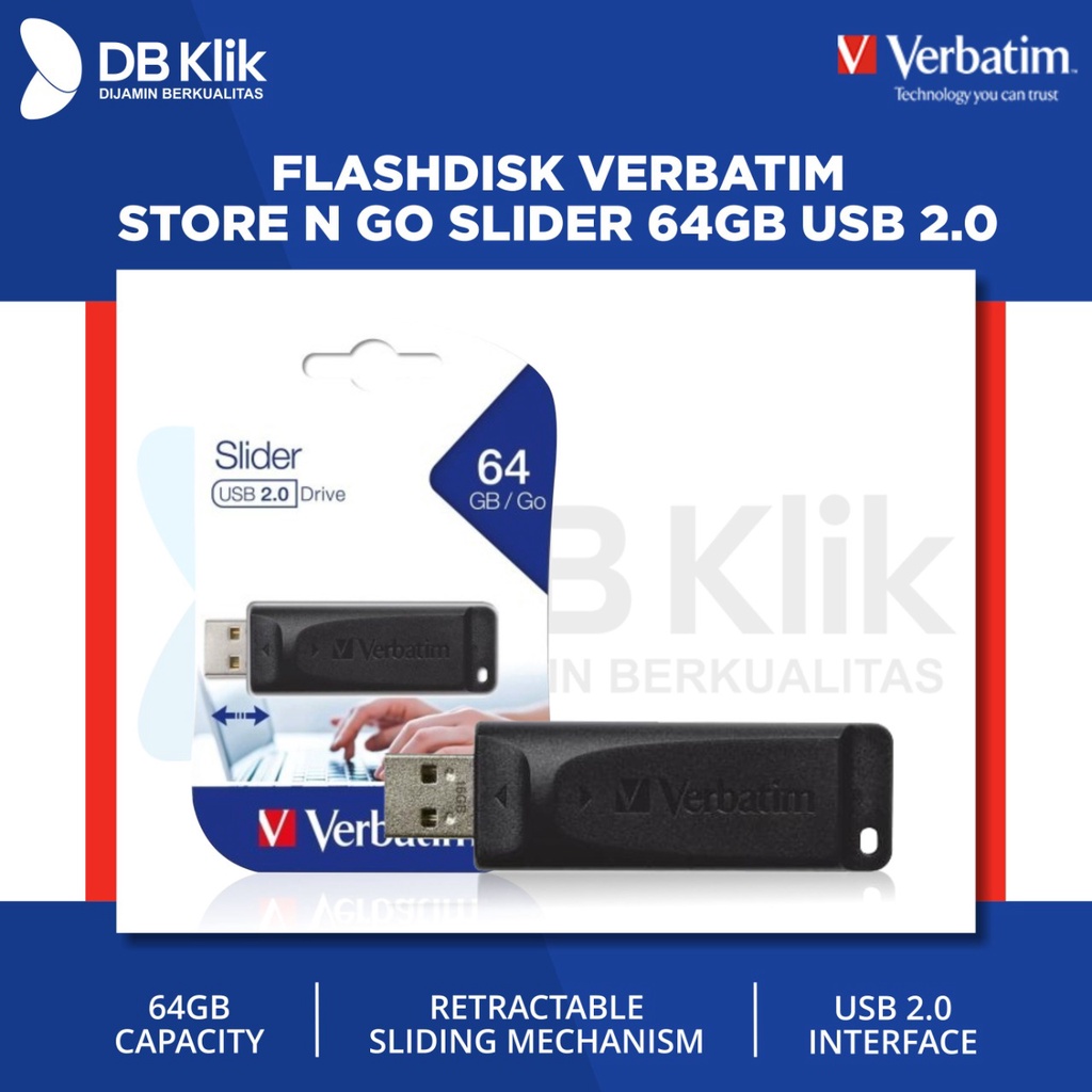 Flashdisk VERBATIM Store n Go Slider 64GB USB 2.0 - USB Verbatim 64GB