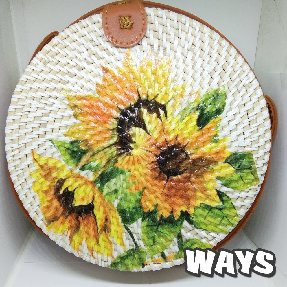 W025 | CLEARANCE SALE 20cm Tas Rotan Lukis Gambar Bunga Selempang Unik Wanita Handmade / Rattan Bag