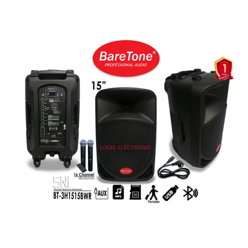 Speaker Portable Baretone 15 inch 15 BT-3H1515BWR 15BWR + 2 Mic Wireless with display