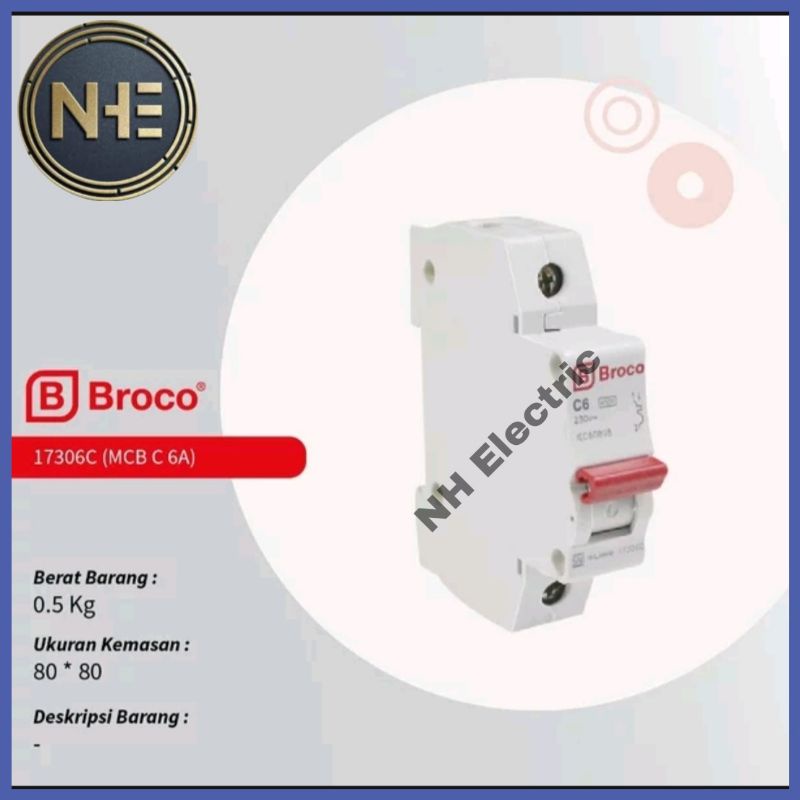 Mcb 1 Phase 6 Ampere Pemutus Arus Listrik Circuit Breaker 17306C Broco