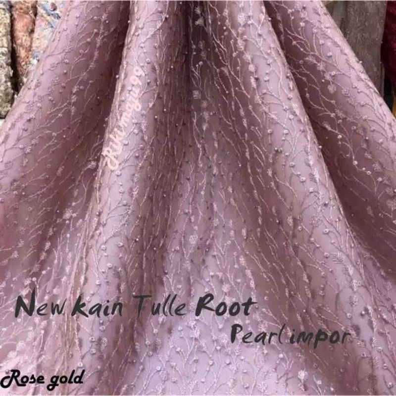 PROMO MURAH kain bahan tulle akar padi mutiara / bahan kebya brokat tille ( padi).