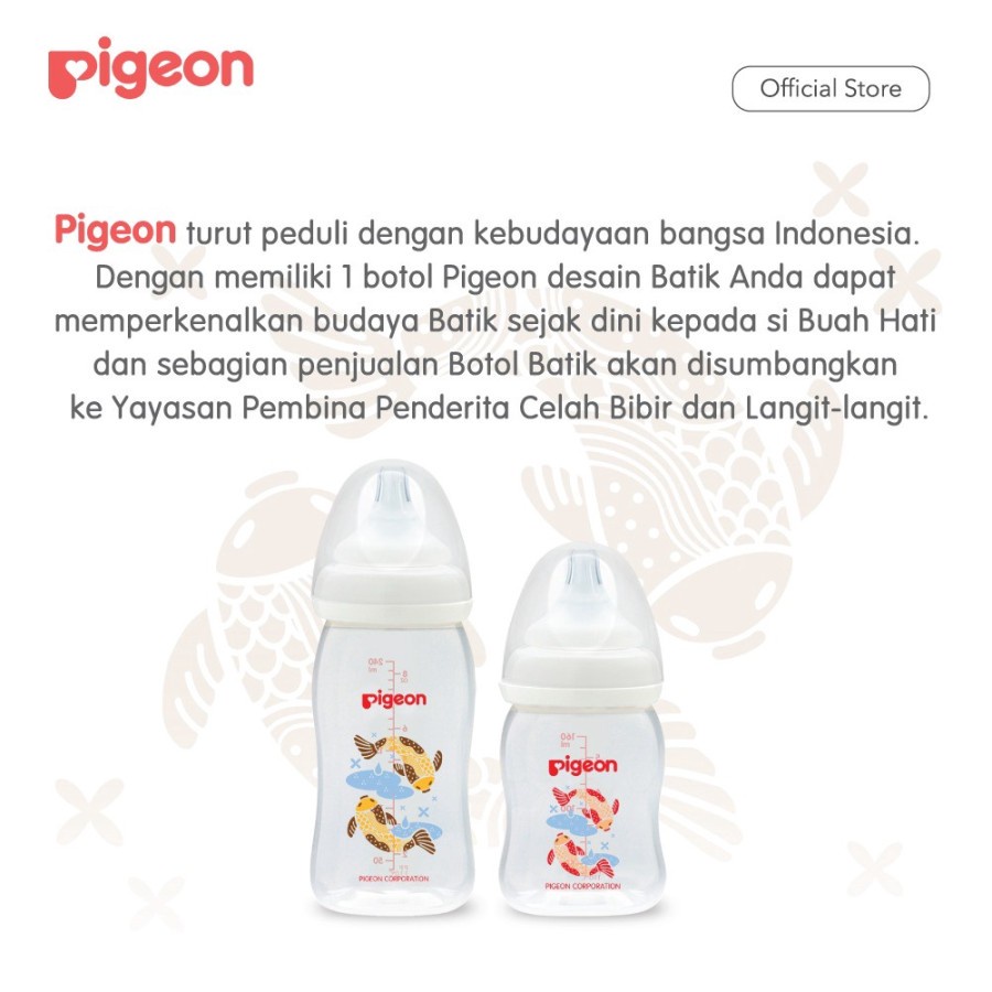 Pigeon Batik Wide Neck Bottle 240ml Nipple SofTouch Botol Susu Motif Batik Wijaya Kusuma Koi WHS