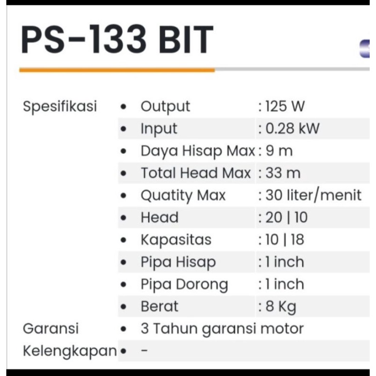 Mesin Pompa Booster / Pendorong Shimizu PS-133BIT / PS 133 BIT