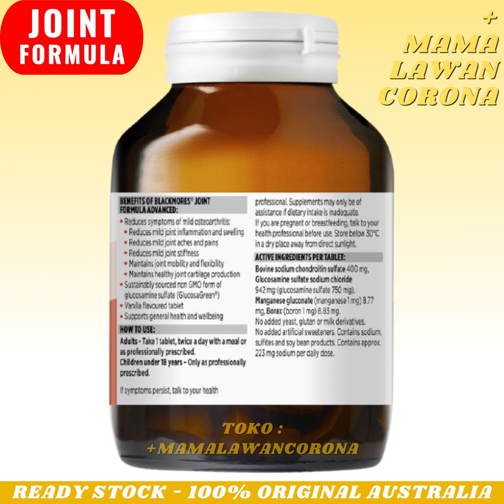 BLACKMORES Joint Formula Advanced 120 Tablets AUSTRALIA Advance / Multi-Action Joint Ease MSM Booster 120 Tablet / High Strength Celery 7000 40 3000 50 / Glucosamine Sulfate 1500mg 180 Capsules Glukosamin Kapsul / Healthy Care Glucosamine HCL mg 1500 400