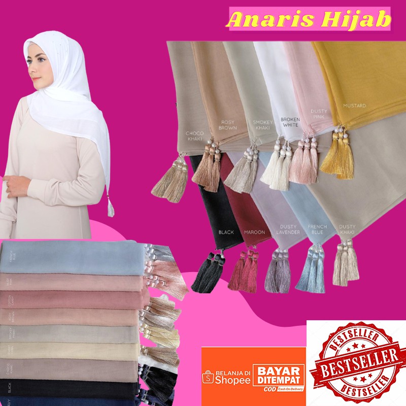 Jilbab Paris Tassel Hijab Segi Empat Polos Premium Fashion Muslim Remaja Oke Bagus Bunga Japan Ori