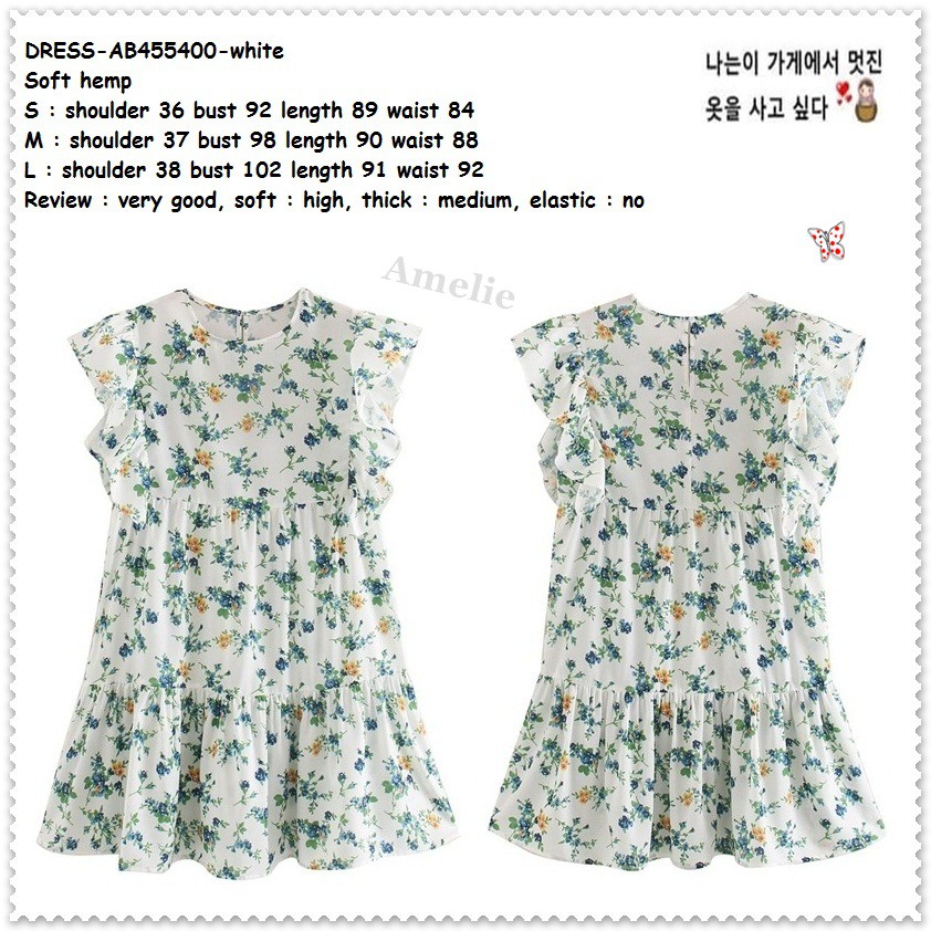 AB455400 Baby Doll Casual Mini Dress Bunga Wanita Korea Import Putih White