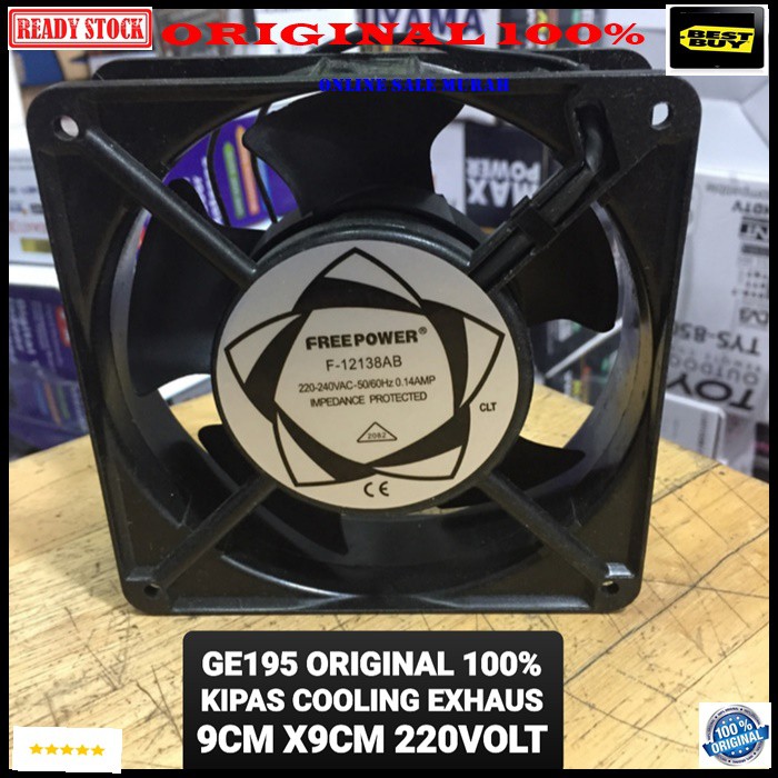 G195 original 100% Kipas Angin Pendingin air Cooling Fan Axial baling hexos mini portable exhaust sate mesin cpu komputer acc acecoris G195   12 cm x 12 cm x 3,7 cm  Bahan besi hitam 220 Volt  Cooling Fan Merk Input : 220 volt Frekuensi : 50 / 60 Hz Arus