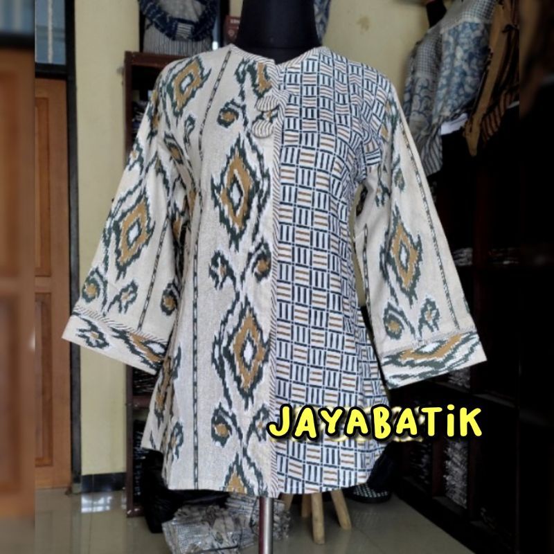 tey-17 Batik wanita ASJ SA HRB026 Kenongo Kemeja Tosca Pendek-Raster Hijau 250