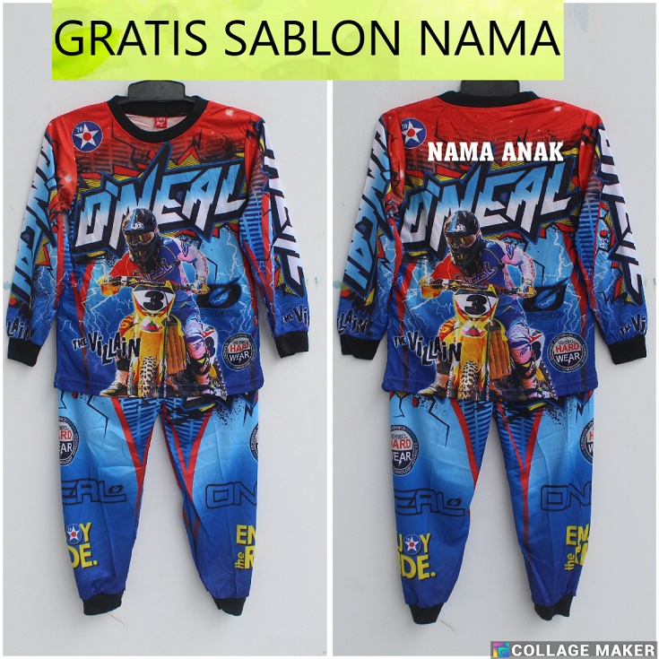 setelan baju balap motor cross/baju trail anak  sablon printing