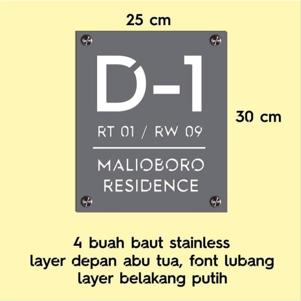 

Nomor Nomer Rumah Akrilik Acrylic 2 Layer Huruf Lubang 30 x 25 cm Limited