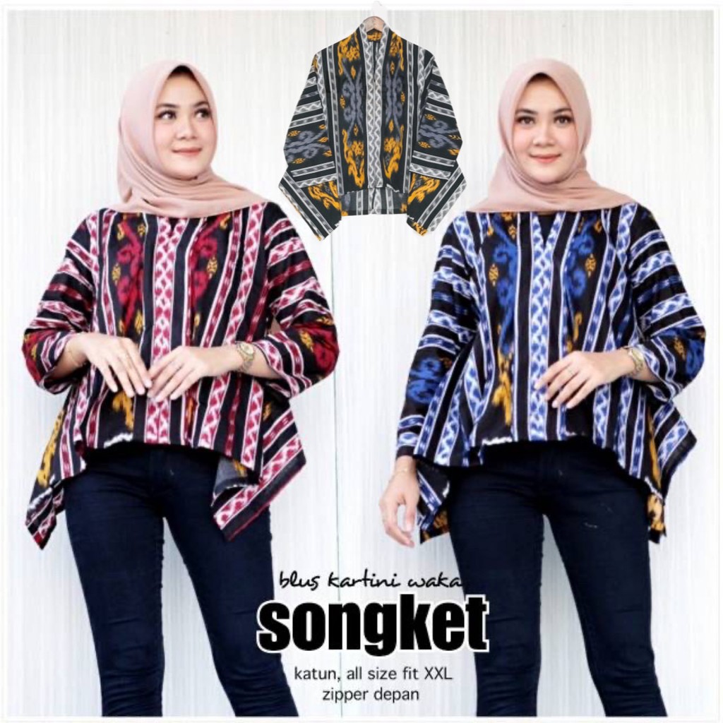 Blus Kartini Waka Songket Batik Blus Atasan Kerja Kondangan Pesta Kantor Seragam Cantik Baru Seragam