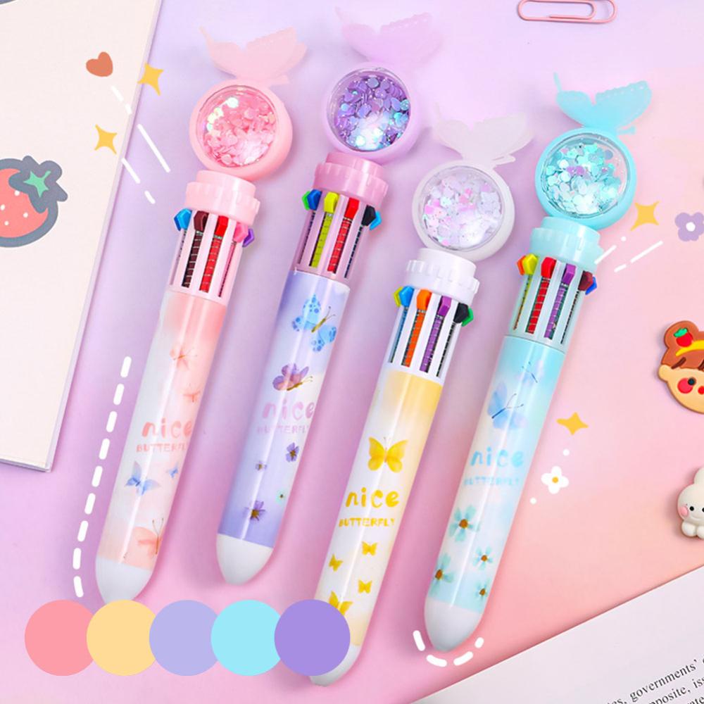 Timekey Pulpen 10 Warna 0.5mm Desain Kartun Kupu-Kupu Lucu Untuk Stationery Anak / Diary / Scrapbook D9L9