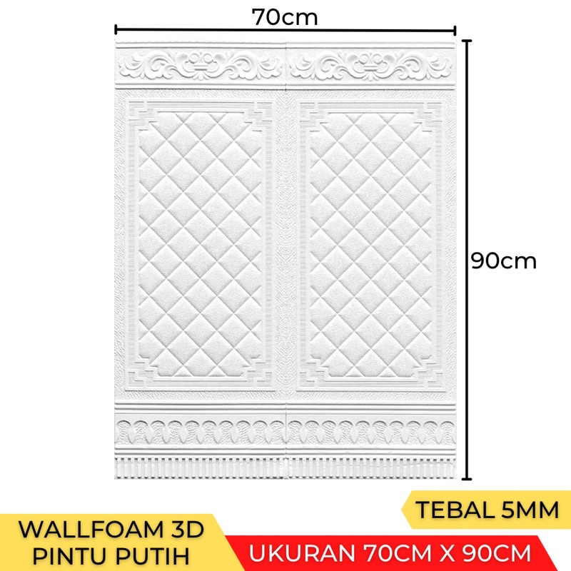 (Tebal 5mm- 6mm) Wallpaper Stiker Dinding 3D Foam Wallfoam Motif Batik Bata 70cm x 77cm-Pintu Putih 5mm