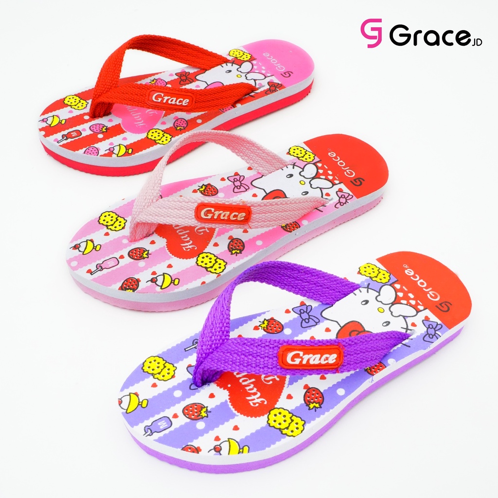 GRACE [NOIR TP HELLO KITTY] 26-35/ Sandal Jepit Anak Perempuan/ Sendal Jepit Spon Teplek Anak Cewek