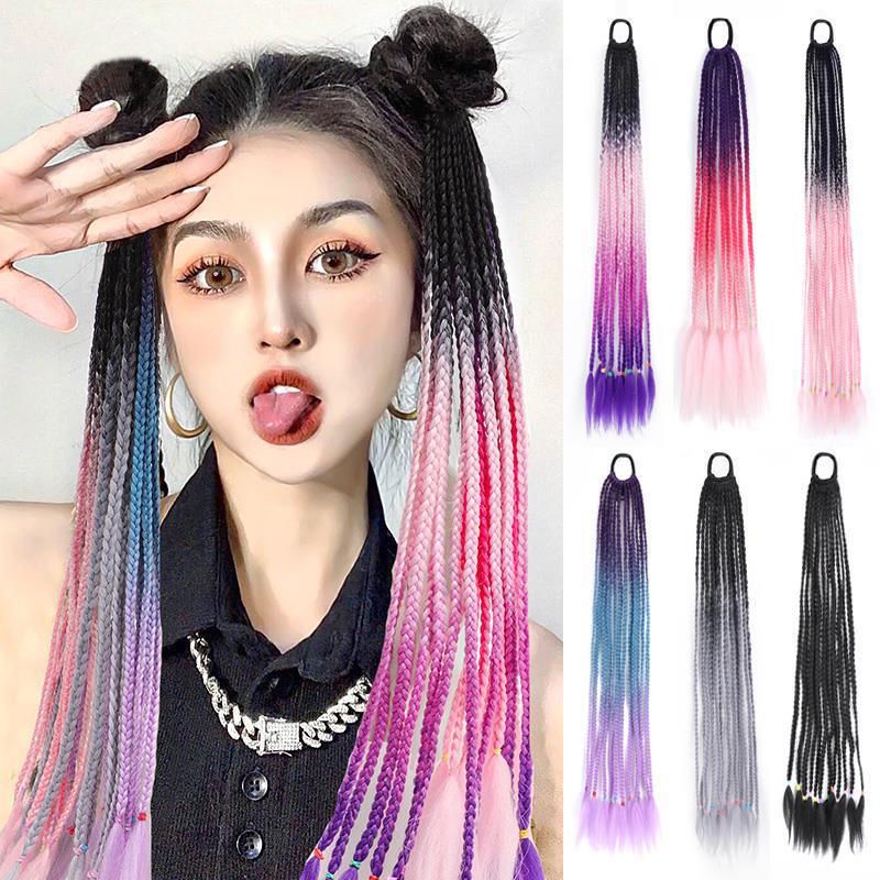 1pc Wig Rambut Ekstensi Model Kepang Panjang Warna Campur Gaya Hip Hop Y2K Untuk Wanita