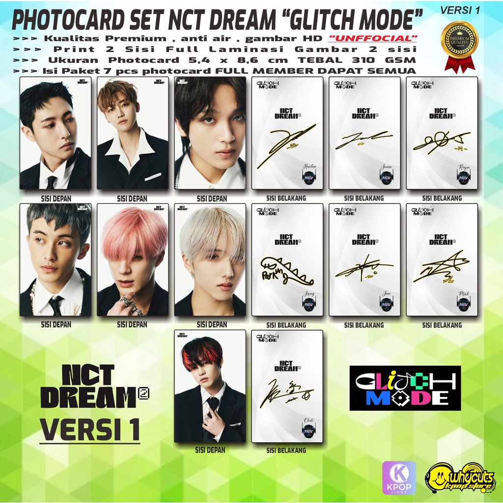 PHOTOCARD HOLOGRAM PREMIUM NCT DREAM GLITCH MODE / PRINT 1 DAN 2 SISI / FULL LAMINASI GLOSSY SUPER TEBAL