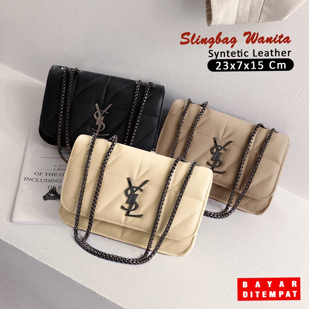 Tas wanita selempang slingbag cewek tali rantai shoulder bag Mini slempang polos