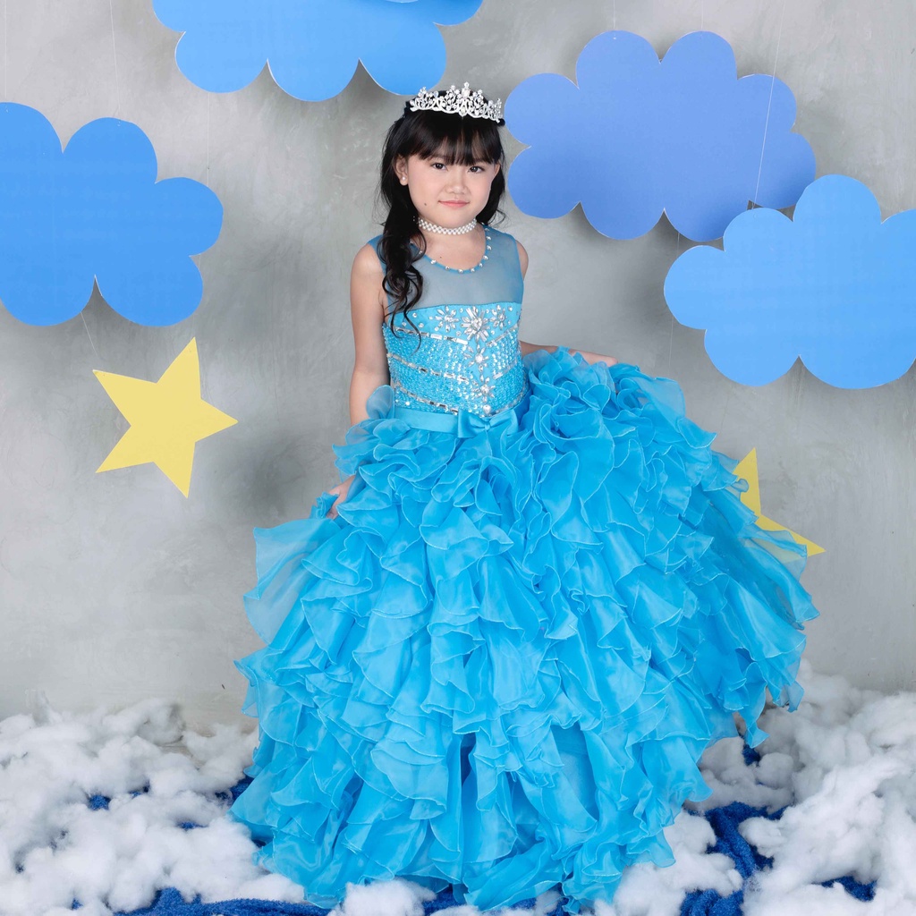 Jasmine Dress Premium Anak Aplikasi Payet Kristal Organdi Susun Impor Elegan STL OFFICIAL (MWH1)