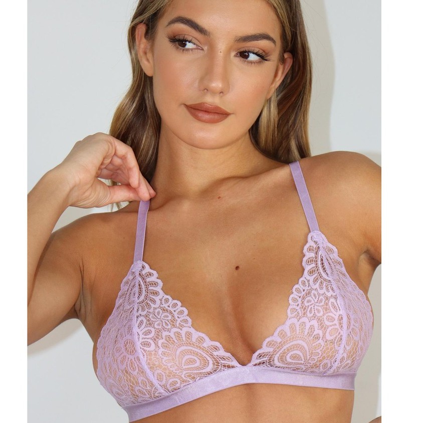 Bikini Bra Bh Pantai Tidur Sexy Hot Transparan Tanpa Kawat Tanpa Busa Motif Bunga Jumbo Big Size 42