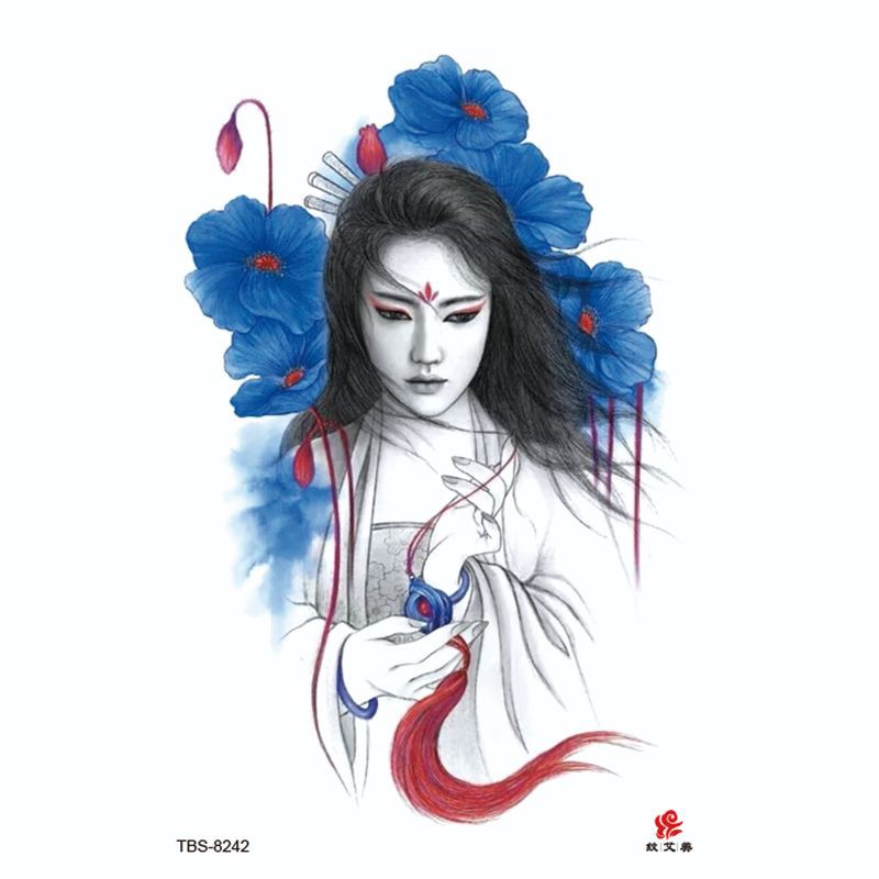 Tatto temporer TBS Baru Ukiyo-e Geisha Fashion Khusus Buatan Tato Lengan Setengah Air MODEL TBS-8242