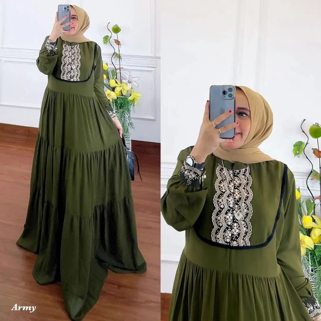 KIARA DRESS BL CERUTY BABYDOLL FULL PURING APLIKASI RENDA LD 110 CM PB 137 CM  BAJU GAMIS WANITA  ELEGAN DAN TRENDY BAJU MURAH BAJU SIMPLE 2022