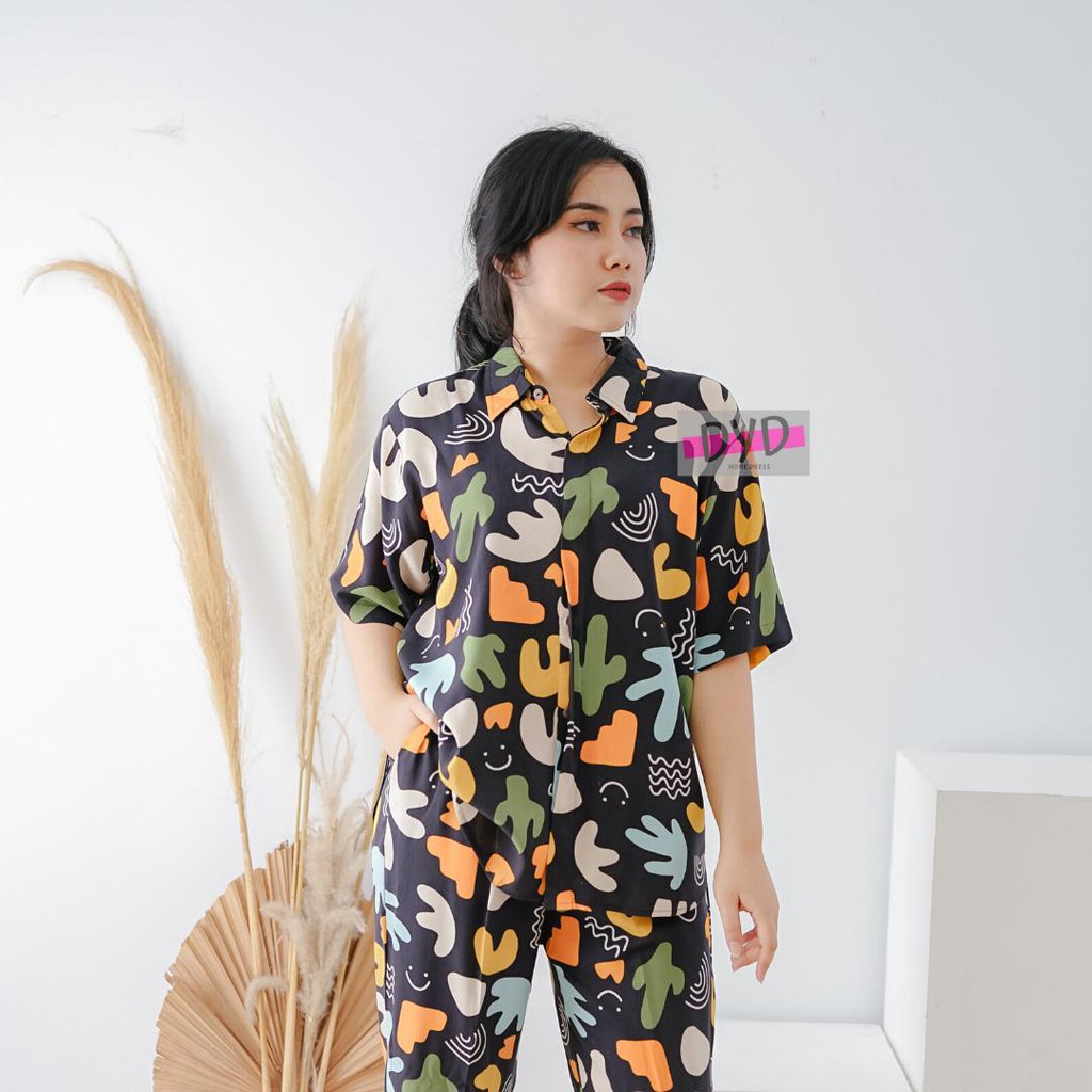 Piyama set DYD lengan pendek motif kaktus