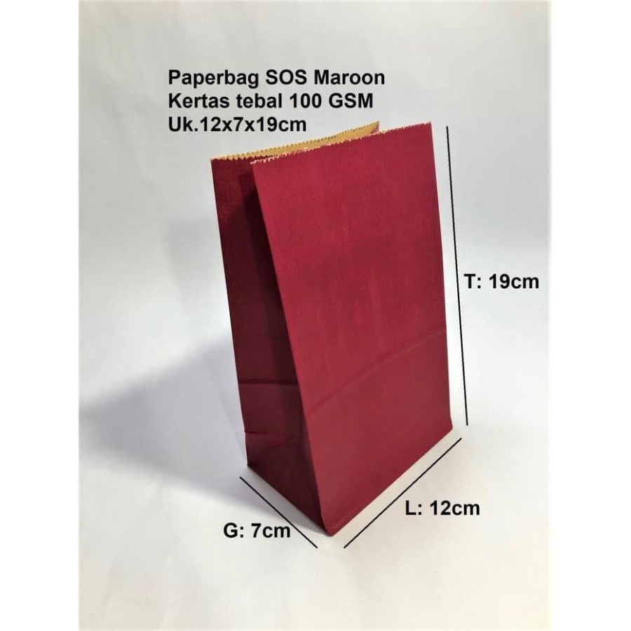 

PB 25pcs Paperbag Maroon SOS 12x7x19cm 100gsm
