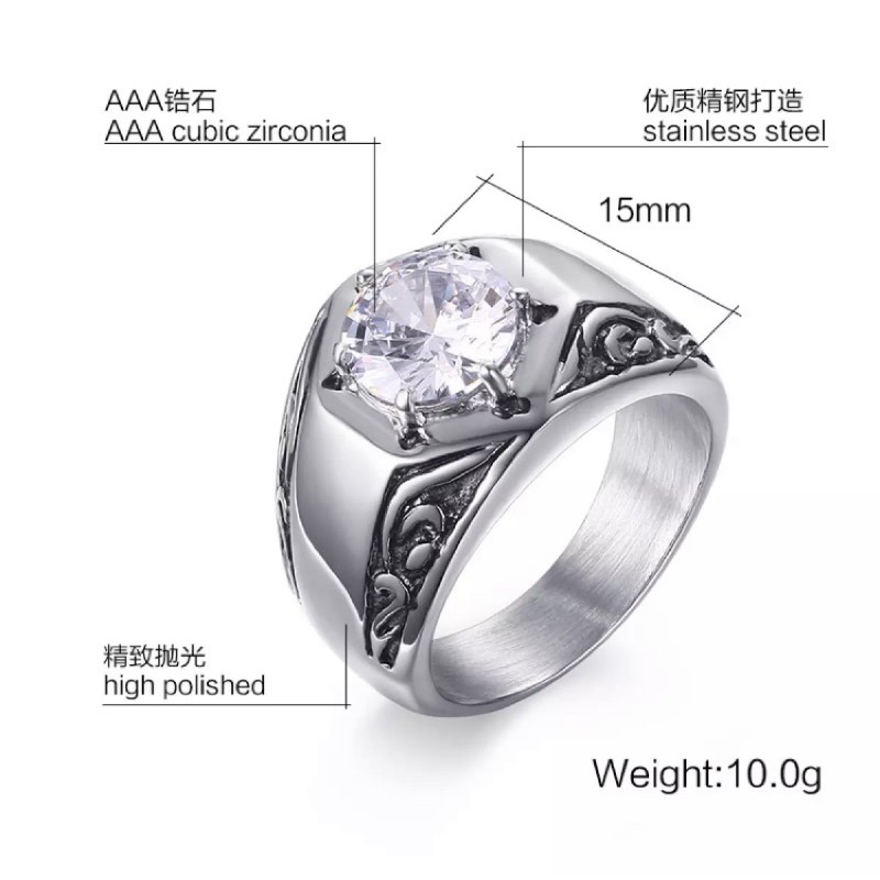 Cincin Pria Titanium Berlian Cubic Zirconia Original Wedding Ring Premium Quality Anti Karat