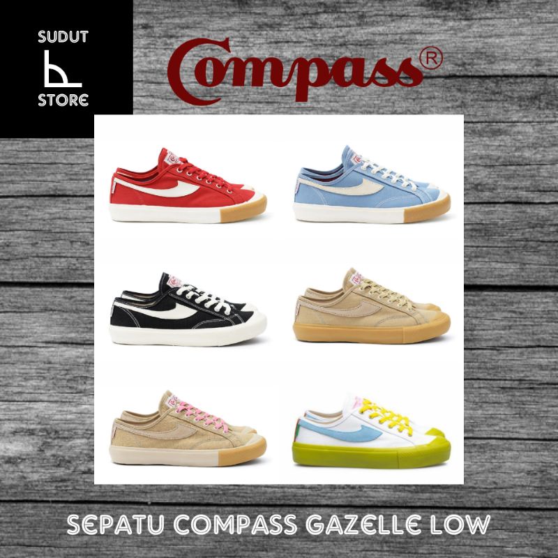 Sepatu Compass Gazelle Low Black White/Blue Sky/Pink Frost/Matcha/Red Gum/Cappucino